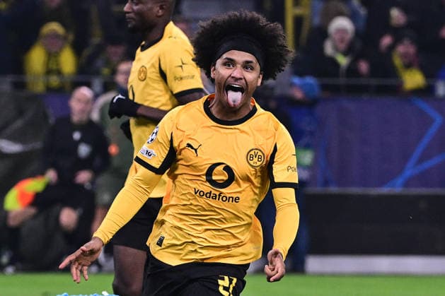 Torjubel zum 3:0 durch Karim Adeyemi 27 (Borussia Dortmund), Borussia Dortmund vs. FC Villarreal, Fussball, Champions League, Gruppenphase, Matchday 5, 25.11.2025 Dortmund Nordrhein-Westfalen Deutschland