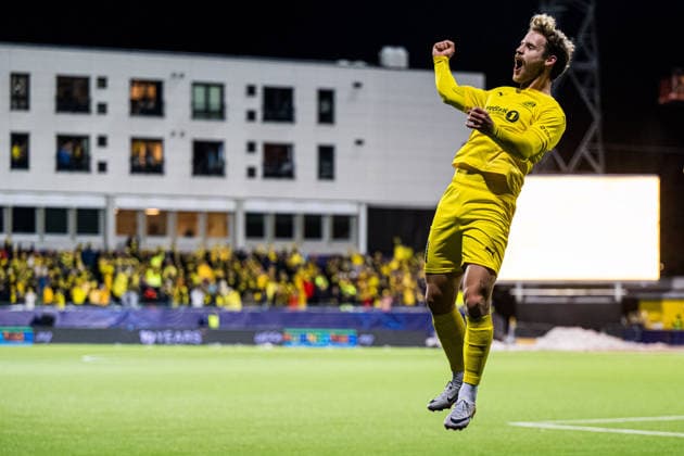251125 Ole Didrik Blomberg of Bodo Glimt celebrates after scoring the 1-0 goal during the UEFA Champions League football match between Bodo Glimt and Juventus on November 25, 2025 in Bodo. Photo: Marius Simensen BILDBYRAN Cop 238 MM0049 bbeng bodo glimt football fotball fotboll jubel juventus mesterligaen soccer uefa champions league Copyright: MARIUSxSIMENSEN BB251125ZM023