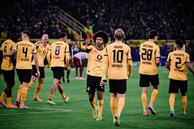 Torjubel zum 3:0 durch Karim Adeyemi 27 (Borussia Dortmund), Borussia Dortmund vs. FC Villarreal, Fussball, Champions League, Gruppenphase, Matchday 5, 25.11.2025 Dortmund Nordrhein-Westfalen Deutschland