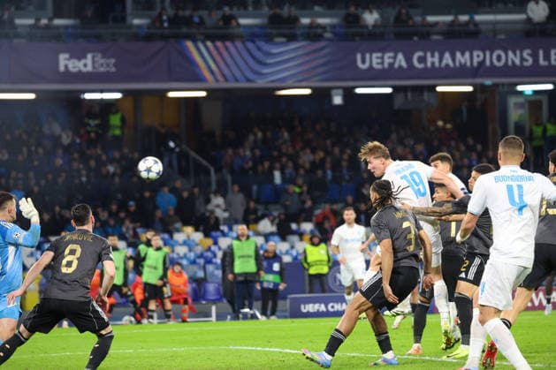 November 25, 2025, Napoli, Napoli, Italia: Rasmus Hoyland of SSC Napoli During the Champions League match between Napoli and Qarabag on November 25, 2025, at the Diego Armando Maradona Stadium in Naples..In the photo: Napoli Italia - ZUMAs236 20251125_aap_s236_065 Copyright: xFabioxSassox