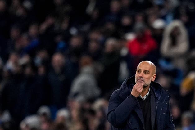 MANCHESTER, ENGLAND - NOVEMBER 25: Manchester City head coach Pep Guardiola looks on during the UEFA Champions League 2025 26 League Phase MD5 match between Manchester City and Bayer 04 Leverkusen at City of Manchester Stadium on November 25, 2025 in Manchester, England. (Photo by Rene Nijhuis) SPO  Copyright: xRenexNijhuis