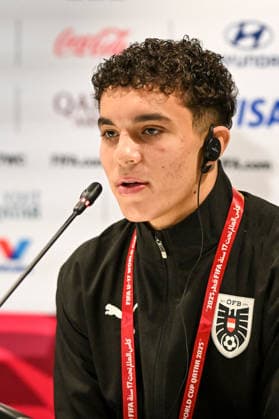 SOCCER - 2025 FIFA U17, U 17 World Cup DOHA,QATAR,26.NOV.25 - SOCCER - FIFA Under 17 World Cup Qatar 2025, preview, press conference, PK, Pressekonferenz final, Portugal vs Austria. Image shows Jakob Pokorny (AUT).  GEPAxpictures xRanjithxKumar