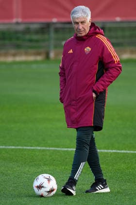 Gian Piero Gasperini, head coach of AS Roma attends a training session the day before the UEFA Europa League 2025 2026 football match between AS Roma and FC Midtjylland at Fulvio Bernardini Center in Rome (Italy), November 26, 2025. andreaxstaccioli