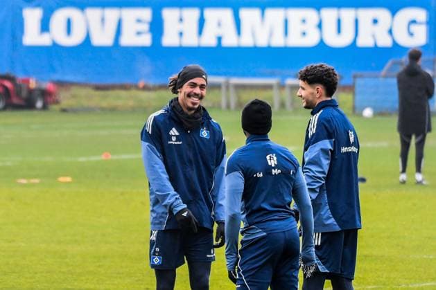 Yussuf Poulsen Jean Luc Dompe Daniel Elfadli ( HSV ) Aufbautraining nach Verletzung Deutschland , Hamburg , Volksparkstadion , Fussball , 1. Bundesliga , Training des Hamburger SV