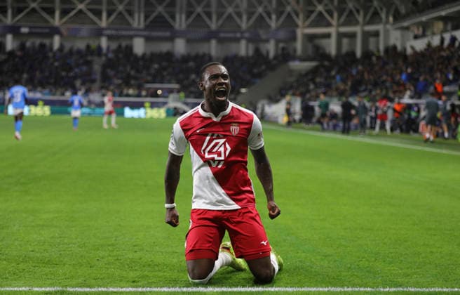 Cyprus Champions League Soccer Monaco s Folarin Balogan celebrates after scoring his side s opening goal during the Champions League opening phase soccer match between Pafos FC and AS Monaco in Limassol, Cyprus, Wednesday, Nov. 26, 2025. Limassol Cyprus  Copyright: xDanilxShamkinx originalFilename:shamkin-notitle251126_nplhl.jpg