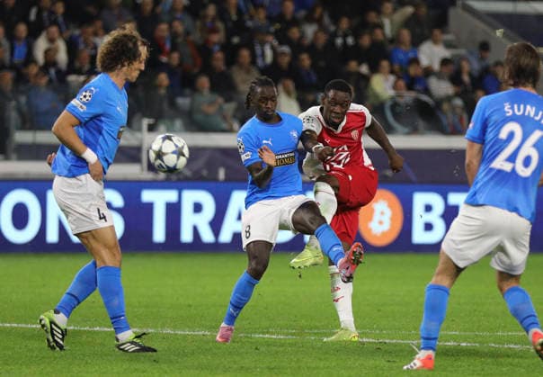 Cyprus Champions League Soccer Monaco s Folarin Balogan, in the center, with a ball during the Champions League soccer match between Pafos FC and AS Monaco at Alphamega stadium in Limassol. Cyprus,Wednesday, November 26, 2025 Limassol Cyprus  Copyright: xDanilxShamkinx originalFilename:shamkin-notitle251126_np22W.jpg