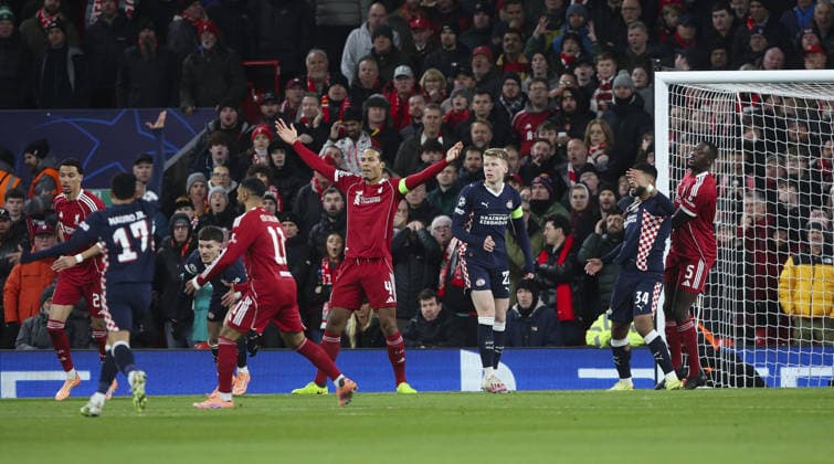 Liverpool v PSV Eindhoven, UEFA Champions League, League Phase 26.11.25 Liverpool v PSV Eindhoven, UEFA Champions League, League Phase Bradley Ormesher The Times Virgil van Dijk of Liverpool hand ball for penalty in 1st half  Copyright: xBradleyxOrmesherx NINTCHDBPICT001041267309