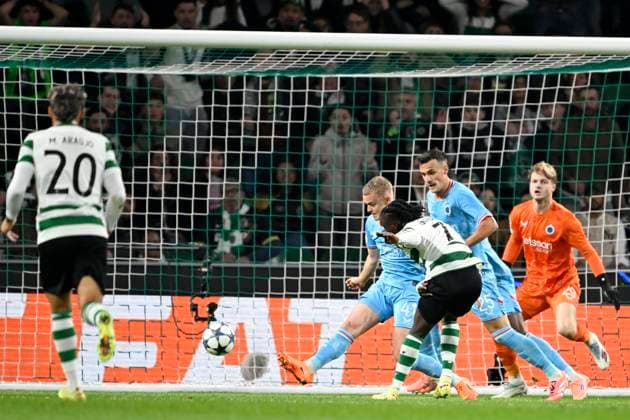 Sporting CP v Club Brugge - UEFA Champions League LISBON, PORTUGAL - NOVEMBER 26 : Quenda Geovany forward of Sporting CP scores a goal during the UEFA Champions League 2025 26 League Phase MD5 match between Sporting CP and Club Brugge on November 26, 2025 in Lisbon, Portugal, 26 11 2025 Lisbon Portugal  Copyright: xNicoxVereeckenx