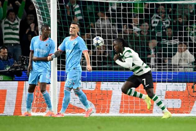 Sporting CP v Club Brugge - UEFA Champions League LISBON, PORTUGAL - NOVEMBER 26 : Quenda Geovany forward of Sporting CP scores a goal during the UEFA Champions League 2025 26 League Phase MD5 match between Sporting CP and Club Brugge on November 26, 2025 in Lisbon, Portugal, 26 11 2025 Lisbon Portugal  Copyright: xNicoxVereeckenx