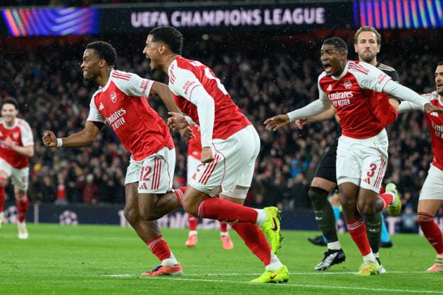 Arsenal v Bayern Munich Champions League 26 11 2025. **GOAL** Arsenal defender Jurrien Timber (12) GOAL scores 1-0 and celebrates during the Champions League match between Arsenal and Bayern Munich at the Emirates Stadium, London, England on 26 November 2025. London Emirates Stadium Greater London England Editorial use only , Copyright: xSimonxTraylenx PSI-23273-0016