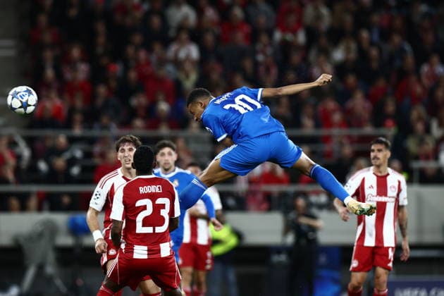 November 26, 2025, Piraeus, Piraeus, Greece: Kylian Mbappe of Real Madrid CF shoots for goal during the UEFA Champions League 2025 26 League Phase MD5 match between Olympiacos FC and Real Madrid C.F. at Stadio Georgios Karaiskakis on November 26, 2025 in Piraeus, Greece. Piraeus Greece - ZUMAa181 20251126_zaa_a181_193 Copyright: xEurokinissix