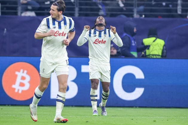 26.11.2025, Fußball, UEFA Champions League, Eintracht Frankfurt - Atalanta Bergamo, Deutsche-Bank-Park (Frankfurt am Main), 5. Spieltag, Saison 2025 2026: Torjubel nach dem Tor zum 1:0 durch Torschütze Ademola Lookman (Atalanta Bergamo 11) Regulations prohibit any use of photographs as image sequences and or quasi-video. Hessen Deutschland
