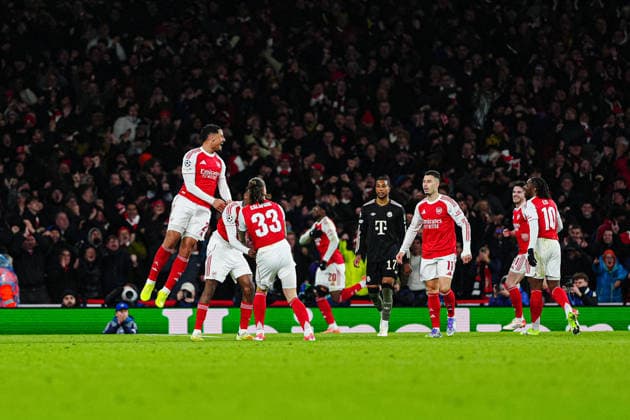Torjubel FC Arsenal nach Tor zum 2:1 Noni Madueke (FC Arsenal, 20) ENG, FC Arsenal vs. FC Bayern Muenchen, Fussball, UEFA Champions League, Spieltag 5, Spielzeit 2025 2026, 26.11.2025 ENG, FC Arsenal vs. FC Bayern Muenchen, Fussball, UEFA Champions League, Spieltag 5, Spielzeit 2025 2026, 26.11.2025 London Copyright: xEibner-Pressefoto MarcelxvonxFehrnx EP_MFN