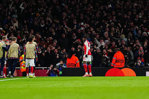 Torjubel nach Tor zum 2:1 Noni Madueke (FC Arsenal, 20) ENG, FC Arsenal vs. FC Bayern Muenchen, Fussball, UEFA Champions League, Spieltag 5, Spielzeit 2025 2026, 26.11.2025 ENG, FC Arsenal vs. FC Bayern Muenchen, Fussball, UEFA Champions League, Spieltag 5, Spielzeit 2025 2026, 26.11.2025 London Copyright: xEibner-Pressefoto MarcelxvonxFehrnx EP_MFN