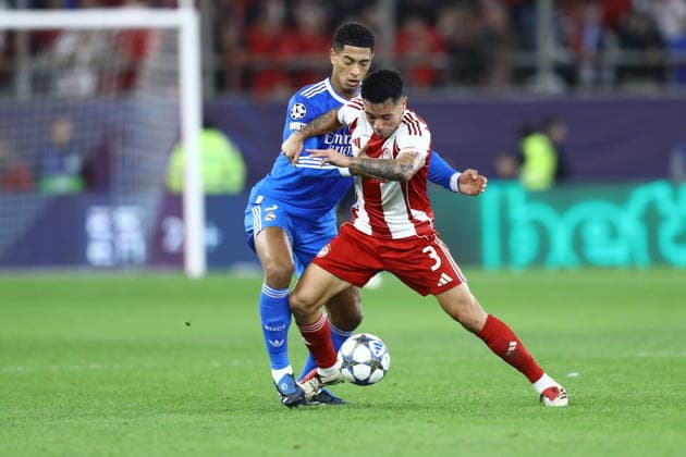 UEFA Champions League, Olympiacos Piraeus vs Real Madrid - Francisco Ortega of Olympiacos Piraeus in action during the UEFA Champions League Phase matchday 5 soccer match between Olympiacos Piraeus and Real Madrid held at Georgios Karaiskakis Stadium in Piraeus, Greece, 26 November 2025. IMAGO ONE INCH PRODUCTIONS PIRAEUS Greece Copyright: xONExINCHxPRODUCTIONSx 6752083