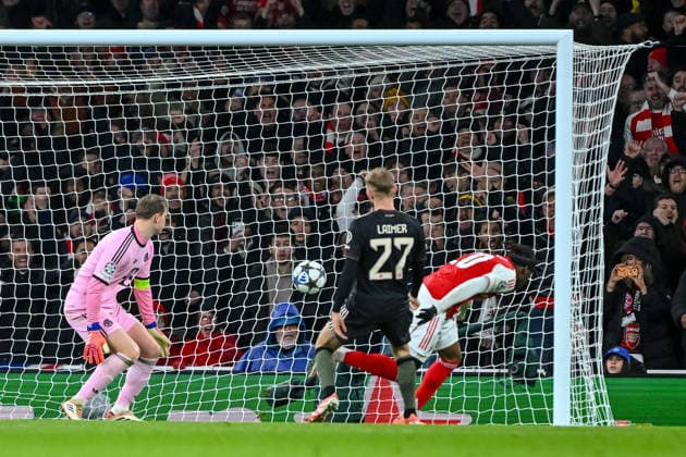 Noni Madueke (Arsenal FC) scores his team s second goal during the UEFA Champions League 2025 26 League Phase MD5 match between Arsenal FC and FC Bayern München at Arsenal Stadium on November 26, 2025 in London, United Kingdom. (Photo by Harry Langer DeFodi Images)