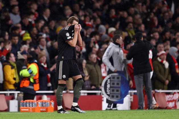 Arsenal v Bayern Munich 26 November 2025, London - UEFA Champions League - League Stage - Arsenal v Bayern Munich - Harry Kane of Bayern Munich reacts to defeat at the Emirates Stadium - Photo: Jacques Feeney Offside. London UK Copyright: xJacquesxFeeneyxOffside