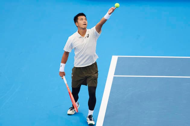 CHENGDU, CHINA - NOVEMBER 26: Sun Fajing of China competes in the Men s Singles first round match against Akira Santillan of Japan on day 3 of 2026 Australian Open Asia-Pacific Wildcard Playoffs at the Sichuan International Tennis Centre on November 26, 2025 in Chengdu, Sichuan Province of China.  Copyright: xVCGx 111606108929