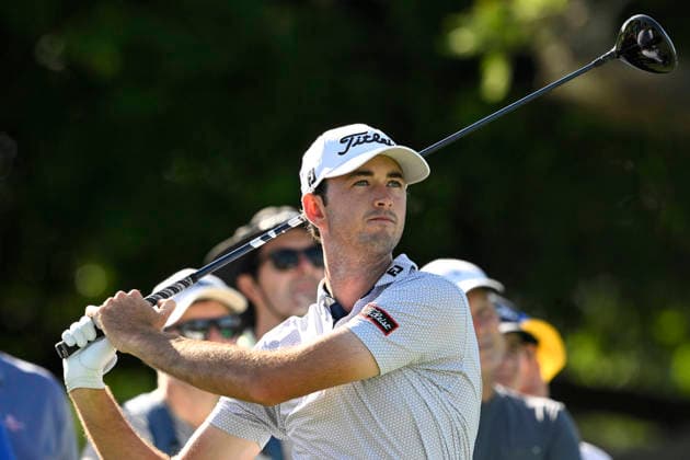 27th November 2025; Royal Queensland Golf Club, Brisbane, Queensland, Australia; BMW Australian PGA, Golf Herren Championship Golf, Round One; Elvis Smylie of Australia follows through after his tee shot  NigelxOwen