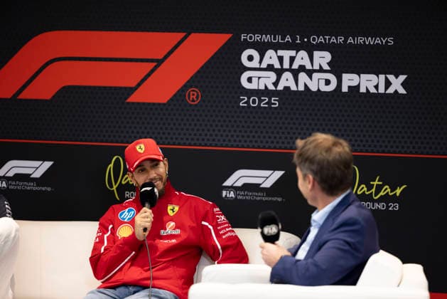 Formula 1 Qatar Airways Qatar Grand Prix 2025 Alexis Perrin OVERTAKE MAXPPP - Lusail 27 11 2025 44 HAMILTON Lewis (gbr), Scuderia Ferrari HP, portrait press conference, PK, Pressekonferenz at the Formula 1 Qatar Airways Qatar Grand Prix 2025, the 23rd round of the 2025 FIA Formula 1 World Championship, WM, Weltmeisterschaft at the Lusail International Circuit in Lusail, Qatar, from 27 to 30 November 2025 Lusail Lusail International Circuit Qatar  Copyright: xOVERTAKE MAXPPPxAlexisxPerrinx OVT202511275431 OVT202511275431