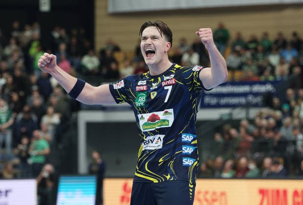 27.11.2025, xovx, Handball Daikin Handball Bundesliga, HSG Wetzlar - Rhein-Neckar Löwen Jubel bei Robert Timmermeister (Rhein-Neckar Löwen). Wetzlar Buderus-Arena Hessen Deutschland (DE)