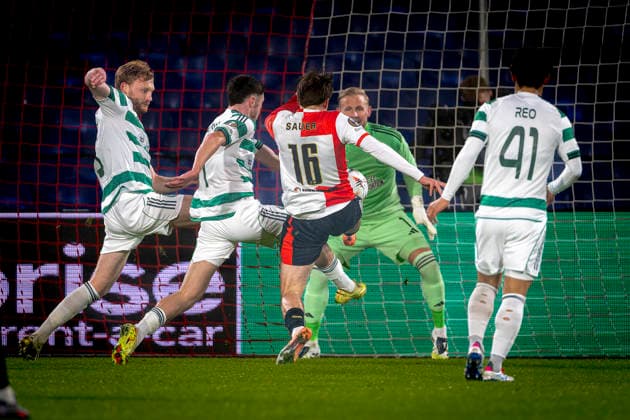 SC Feyenoord Rotterdam forwarder Leo Sauer during the match SC Feyenoord Rotterdam vs Celtic FC at the Feyenoord stadium De Kuip for the Europa League - League phase - Matchday 5 season 2025-2026 in ROTTERDAM, Netherlands on 27 november 2025, (photo by Marcel van Dorst EYE4images DeFodi Images)