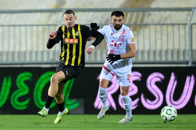 251127 Amor Layouni of Häcken and Slobodan Jakovljevic of Zrinjski Mostar during the UEFA Conference League between Zrinjski Mostar and Häcken on November 27, 2025 in Mostar. Photo: Daniel Stiller BILDBYRAN kod DS DS0531 fotboll football soccer fotball uefa conference league conference league zrinjski mostar häcken bbeng bbauto Copyright: DANIELxSTILLER BB251127DS016