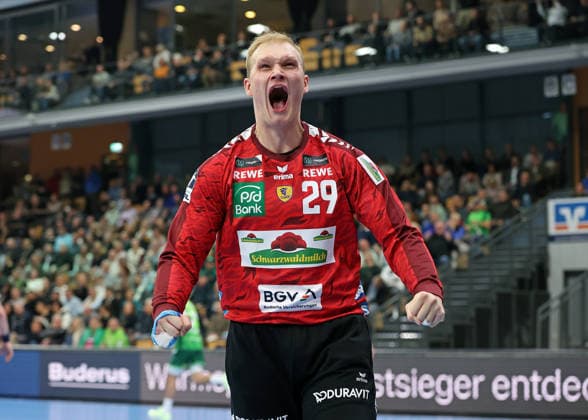 27.11.2025, xovx, Handball Daikin Handball Bundesliga, HSG Wetzlar - Rhein-Neckar Löwen Jubel bei David Späth (Rhein-Neckar Löwen) Wetzlar Buderus-Arena Hessen Deutschland (DE)