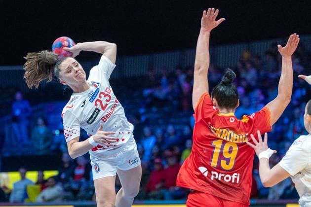 2025-11-27 Romania vs Croatia ROTTERDAM, NETHERLANDS - NOVEMBER 27: Katarina Pavlovic of Croatia during the IHF Worldchampionship 2025 match for women, between Romania and Croatia at Ahoy on November 27, 2025 in Rotterdam, Netherlands. Rotterdam Ahoy Netherlands Content not available for redistribution in The Netherlands directly or indirectly through any third parties. Copyright: xHenkxSeppenx