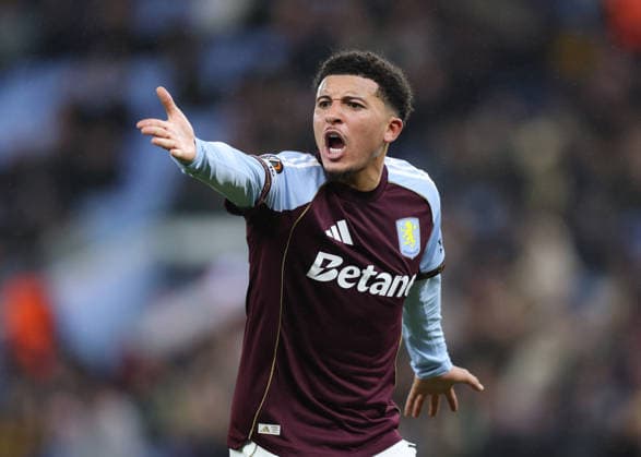 Birmingham, England, 27th November 2025. Jadon Sancho of Aston Villa shouts during the Aston Villa vs Young Boys UEFA Europa League match at Villa Park, Birmingham. Picture credit should read: James Baylis Sportimage EDITORIAL USE ONLY. No use with unauthorised audio, video, data, fixture lists, club league logos or live services. Online in-match use limited to 120 images, no video emulation. No use in betting, games or single club league player publications. SPI_033_JB_Villa_YoungBoys SPI-4329-0033