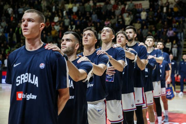 Serbia v Switzerland - FIBA World Cup European Qualifiers BELGRADE, SERBIA - NOVEMBER 27: Players of Serbia sing their national anthem ahead of the FIBA World Cup European Qualifiers group C first round basketball match between Serbia and Switzerland at Aleksandar Nikolic Hall in Belgrade, Serbia on November 27, 2025. Filip Stevanovic Anadolu Belgrade Serbia. Editorial use only. Please get in touch for any other usage.  Copyright: x2025xAnadoluxFilipxStevanovicx