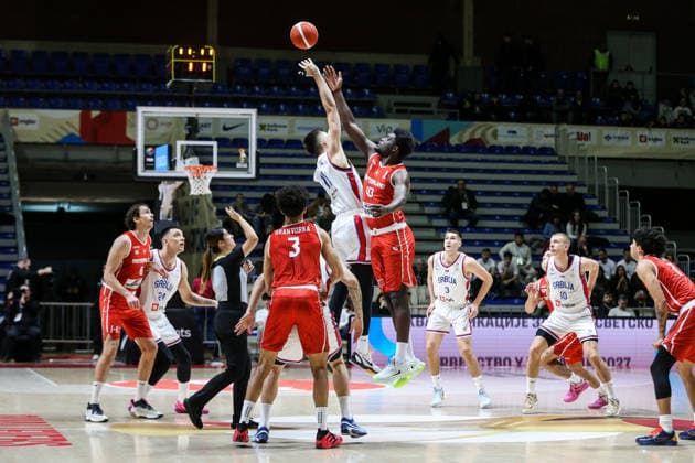 Serbia v Switzerland - FIBA World Cup European Qualifiers BELGRADE, SERBIA - NOVEMBER 27: Dusan Miletic (11) of Serbia in action against Yasmin Mambo (43) of Switzerland during the FIBA World Cup European Qualifiers group C first round basketball match between Serbia and Switzerland at Aleksandar Nikolic Hall in Belgrade, Serbia on November 27, 2025. Filip Stevanovic Anadolu Belgrade Serbia. Editorial use only. Please get in touch for any other usage.  Copyright: x2025xAnadoluxFilipxStevanovicx