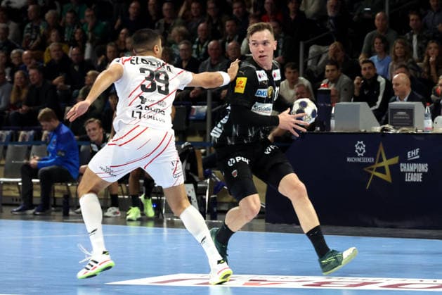 DEU, Machineseeker EHF Champions League, Fuechse Berlin vs. Veszprem, 27.11.2025, Max-Schmeling-Halle, Berlin, DEU, Machineseeker EHF Champions League, Fuechse Berlin vs. Veszprem, im Bild v11 , v39