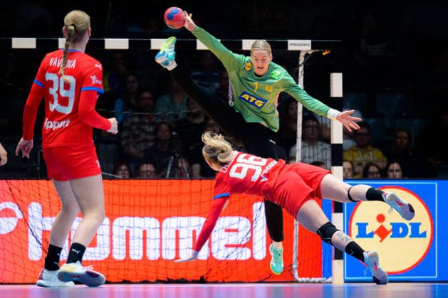 Handball, Frauen WM, Gruppe G: Schweden - Tschechien Johanna Bundsen (Schweden), Charlotte Cholevova (Tschechien) Stuttgart Porsche Arena Baden-Württemberg Deutschland