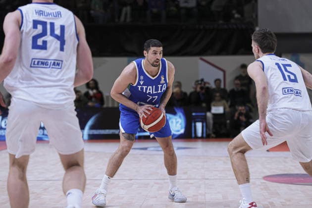 77 John Petrucelli (Italia basketball team) during FIBA Basketball World Cup 2027 Qualifiers- Italy vs Iceland, Basketball FIBA Europe Cup match in Tortona, Italy, November 27 2025  Copyright: xNorbertoxMaccagno IPAxSportx xipa-agency.netx xx IPA_68452124 IPA_Agency_IPA68452124