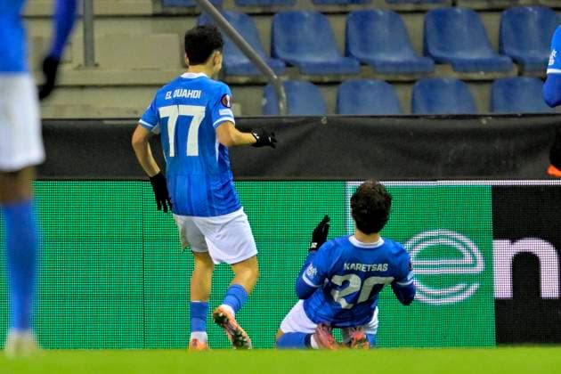 KRC Genk v Basel - UEFA Europa League GENK, BELGIUM - NOVEMBER 27 : Karetsas Konstantinos midfielder of KRC Genk celebrates scoring a goal during the UEFA Europa League 2025 26 League Phase MD5 match between KRC Genk and Basel on November 27, 2025 in Genk, Belgium, 27 11 2025 Genk Belgium  Copyright: xSesx