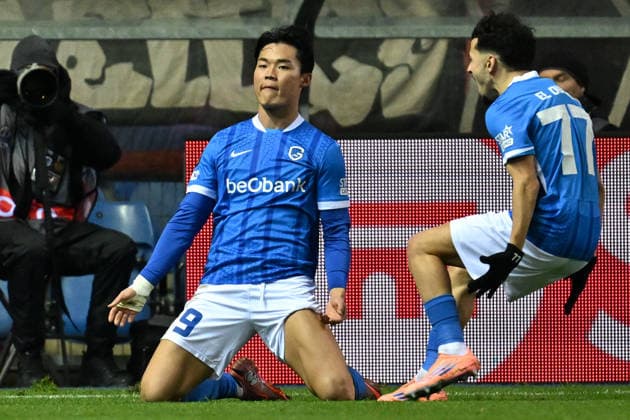251127 KRC Genk vs FC Basel Hyeon-Gyu Oh (9) of Genk celebrates after scoring the 1-0 goal during the 5th game in the Uefa Europa League season 2025-2026 League Phase between KRC Genk and FC Basel from Switzerland on November 27 , 2025 in Genk, Belgium. (Photo by David Catry Isosport) Genk Belgium  Copyright: xDavidxCatryx 20251127DC2_4660