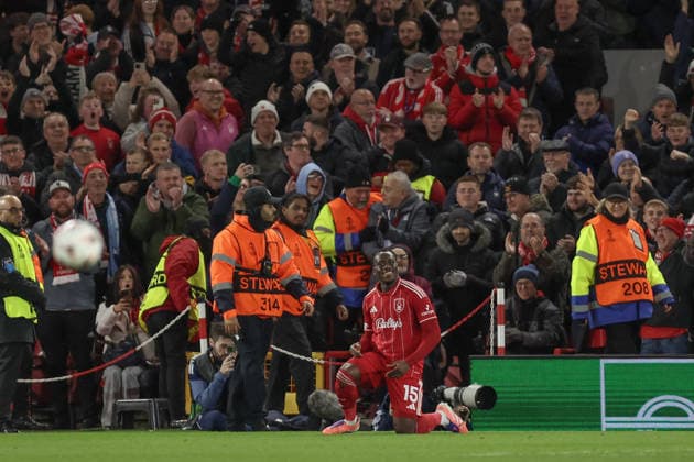 Nottingham Forest v Malmo FF Europa League 27 11 2025. GOAL 2 - 0 Arnaud Kalimuendo of Nottingham Forest scores a goal and celebrates during the Europa League match between Nottingham Forest and Malmo FF at the City Ground, Nottingham, England on 27 November 2025. Editorial use only , Copyright: xJezxTighex PSI-23286-0039