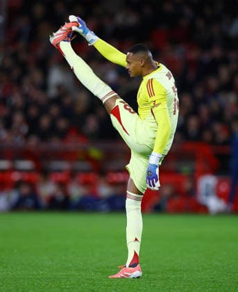 Nottingham Forest goalkeeper John Victor Nottingham Forest v Malmo, UEFA Europa League, Group Stage, Football, City Ground, Nottingham, UK- 27 Nov 2025Nottingham City Ground United Kingdom EDITORIAL USE ONLY No use with unauthorised audio, video, data, fixture lists, club league logos or live services. Online in-match use limited to 120 images, no video emulation. No use in betting, games or single club league player publications. Copyright: xMattxWest Shutterstockx 15928078u