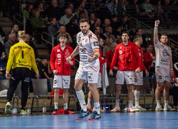 Handball, Herren, Saison 2025 2026, Champions League (Gruppe A, 9. Spieltag), Füchse Berlin - One Veszprem HC, Hugo Descat (Veszprem), 27.11.2025, Copyright: xSebastianxRäppold MatthiasxKochx