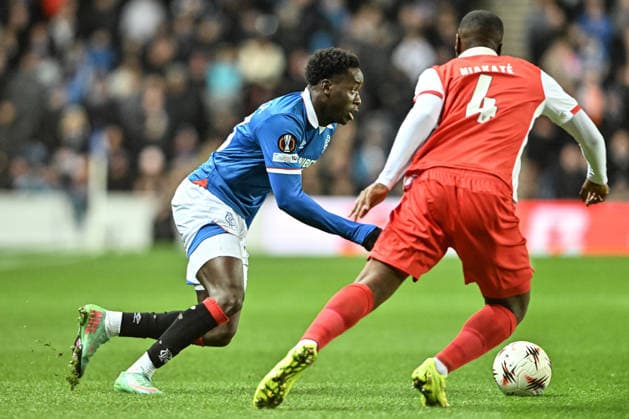 Rangers v S.C. Braga UEFA Europa League Djeidi Gassama of Rangers and Sikou Niakate of S.C. Braga during the UEFA Europa League match at Ibrox Stadium, Glasgow UK Newspapers OUT Copyright: xJamiexJohnstonx FIL-22559-0090
