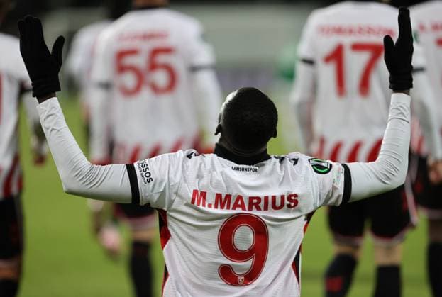 Breidablik v Samsunspor - UEFA Conference League REYKJAVIK, ICELAND - NOVEMBER 27: Samsunspor’s Marius Mouandilmadji celebrates after scoring a goal during the UEFA Conference League week 4 match between Breidablik and Samsunspor at Laugardalsvollur Stadium in Reykjavik, Iceland, on November 27, 2025. Veysel Altun Anadolu Reykjavik Iceland. Editorial use only. Please get in touch for any other usage.  Copyright: x2025xAnadoluxVeyselxAltunx