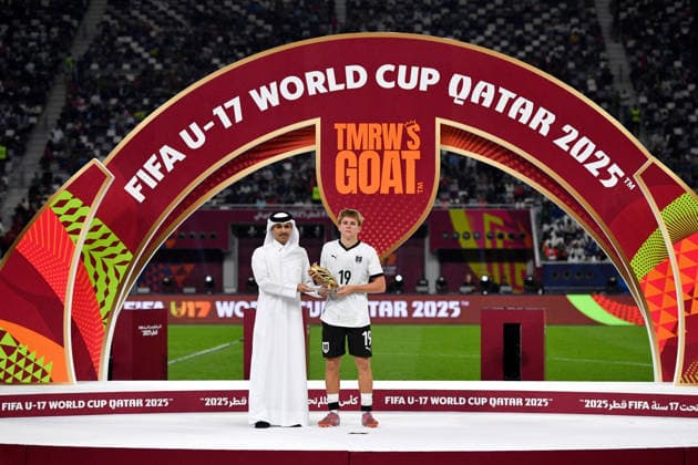 SOCCER - 2025 FIFA U17, U 17 World Cup DOHA,QATAR,27.NOV.25 - SOCCER - FIFA Under 17 World Cup Qatar 2025, final, Portugal vs Austria. Image shows Johannes Moser (AUT). Keywords: Golden Boot.  GEPAxpictures xRanjithxKumar