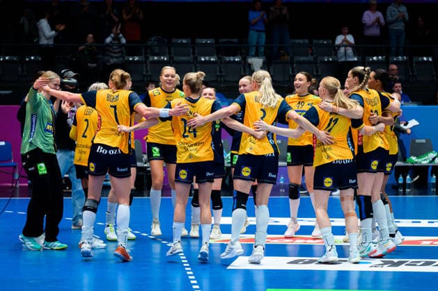 Handball, Frauen WM, Gruppe G: Schweden - Tschechien die Mannschaft von Schweden Schlussjubel Schlußjubel Emotion Freude Stuttgart Porsche Arena Baden-Württemberg Deutschland