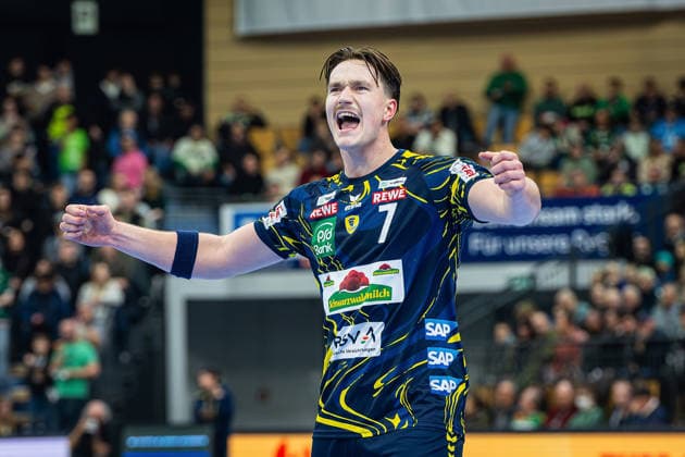 27.11.2025, xovx, Handball Daikin Handball Bundesliga, HSG Wetzlar - Rhein-Neckar Löwen Jubel bei Robert Timmermeister (Rhein-Neckar Löwen) Wetzlar Buderus-Arena Hessen Deutschland (DE)