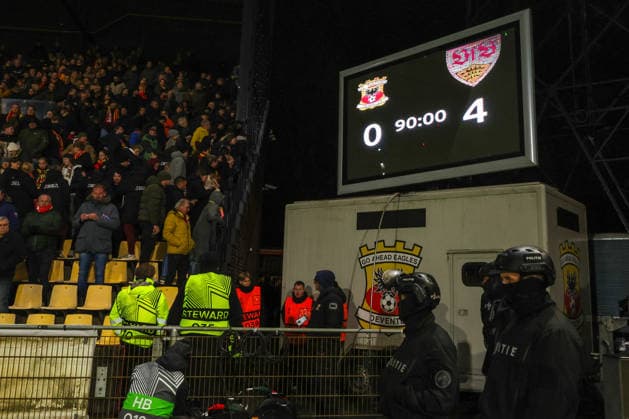 Police during the UEFA Europa League, League phase, football match Go Ahead Eagles vs VFB Stuttgart at the De Adelaarshorst for the UEFA Europa League season 2025-2026 in DEVENTER, Netherlands on 27 november 2025, (photo by Peter Lous EYE4images DeFodi Images)