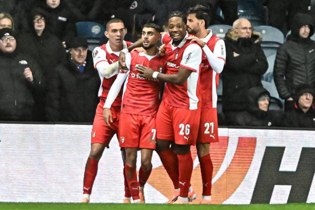 Rangers v S.C. Braga UEFA Europa League Gabri Martinez of S.C. Braga scores a goal and celebrates his goal with teammates during the UEFA Europa League match at Ibrox Stadium, Glasgow UK Newspapers OUT Copyright: xJamiexJohnstonx FIL-22559-0193