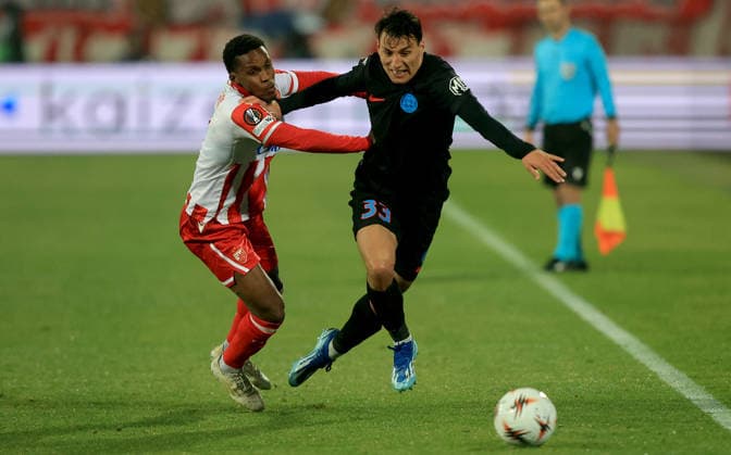 27.11.2025 Belgrade(Serbia) FK Crvena Zvezda(FC Red Star)-FCSB Europa League men s fooball Milson(L) Crvena Zvezda(Red Star),Risto Radunovic(R) FCSB :