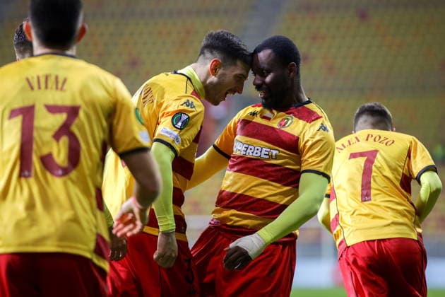 BIALYSTOK 27.11.2025 4. KOLEJKA LIGA KONFERENCJI SEZON 2025 2026 MECZ: JAGIELLONIA BIALYSTOK - KUOPION PALLOSEURA - - - UEFA CONFERENCE LEAGUE 2025 26 LEAGUE PHASE MD4 MATCH BETWEEN JAGIELLONIA BIALYSTOK (POL) - KUOPION PALLOSEURA (FIN) NZ DUSAN STOJINOVIC AFIMICO PULULU GOL GOAL RADOSC CELEBRATE HAPPINESS Fot. Maciej Gilewski 058sport.pl NEWSPIX.PL --- newspix.pl 