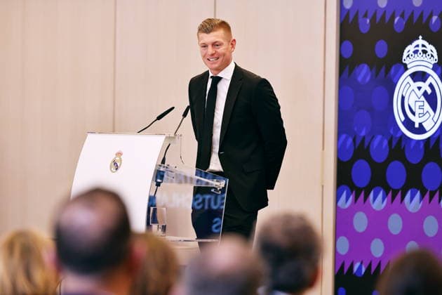 Toni Kroos (Real), NOVEMBER 27, 2025 - Football Soccer : Toni Kroos delivering a speech at the presentation ceremony for the Order of Merit of the Federal Republic of Germany at the Estadio Santiago Bernabeu in Madrid, Spain. Noxthirdxpartyxsales  aflo_311748836